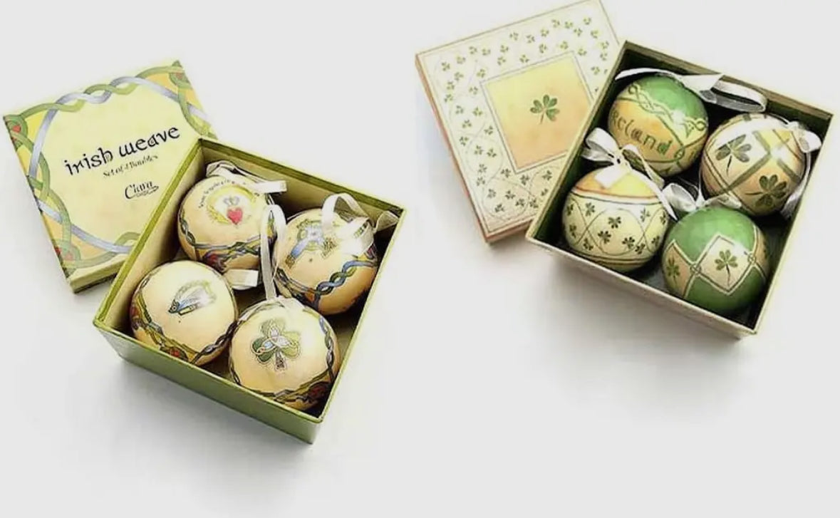 Royal Tara Irish Paper Globe Baubles - 2 Boxed Set of 4