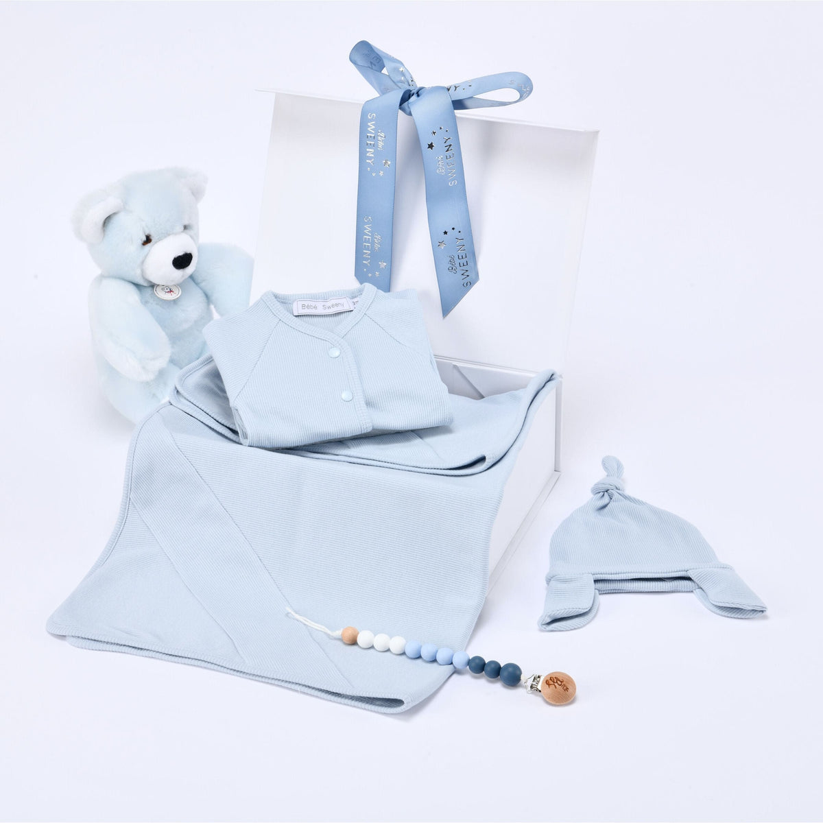 EVAN | Baby Boys Blue Ribbed Cotton Gift Set (4)